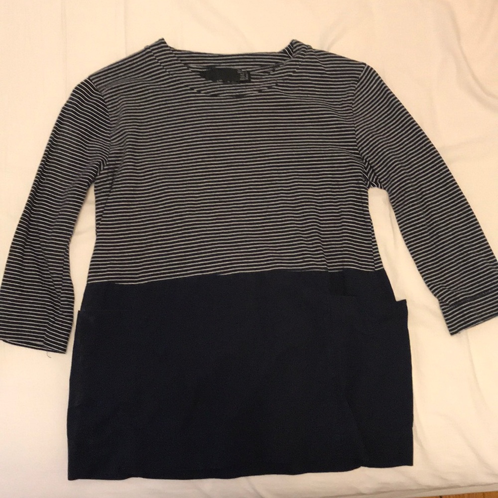 Pocketed Zara mixed material striped shirt